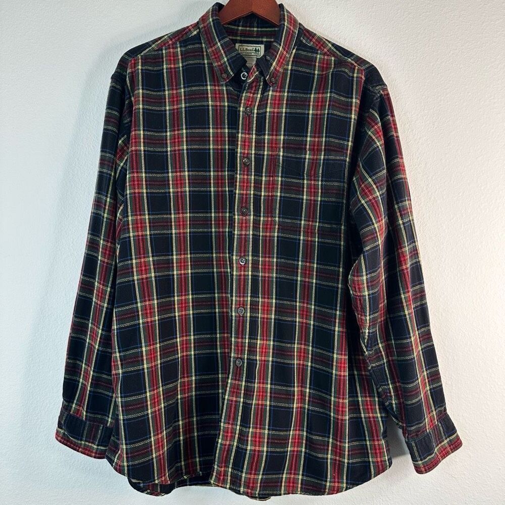 Vintage L.L. Bean Scotch Plaid Flannel Button Front Top Mens Large Unisex Cotton
